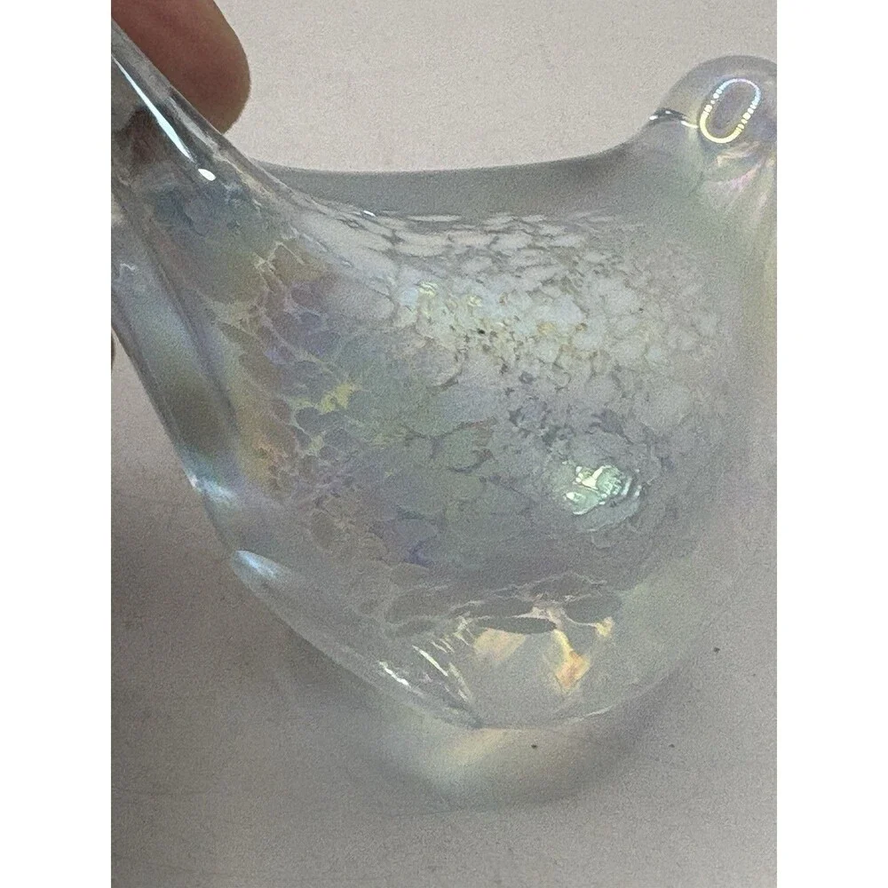 Rainbow Snow Bird Figurine Iridescent Art Glass Matte Finish 5”